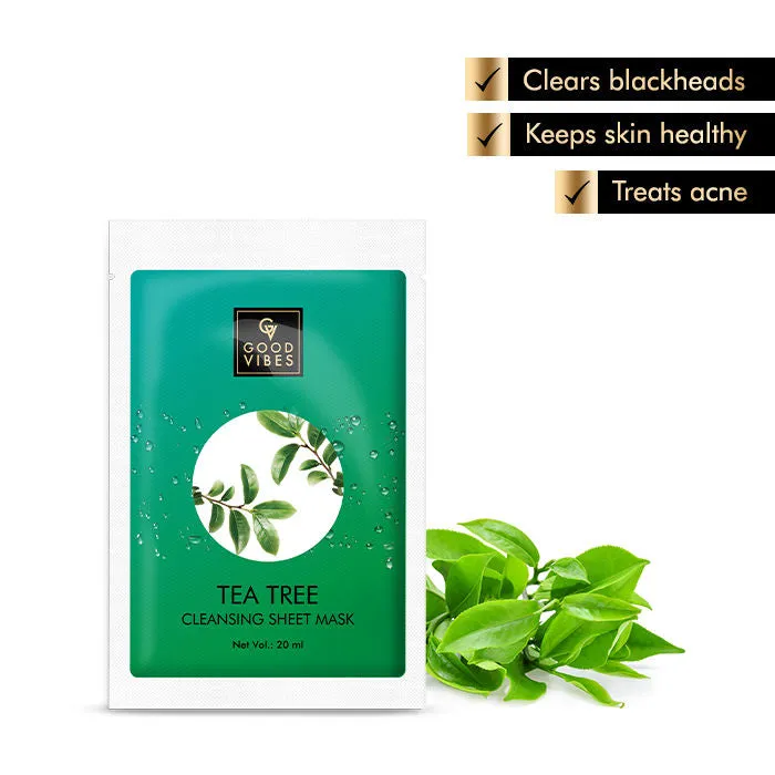 Good Vibes Tea Tree Cleansing Sheet Mask | Anti-Acne, Blackhead Removal | No Animal Testing - (20 ml)