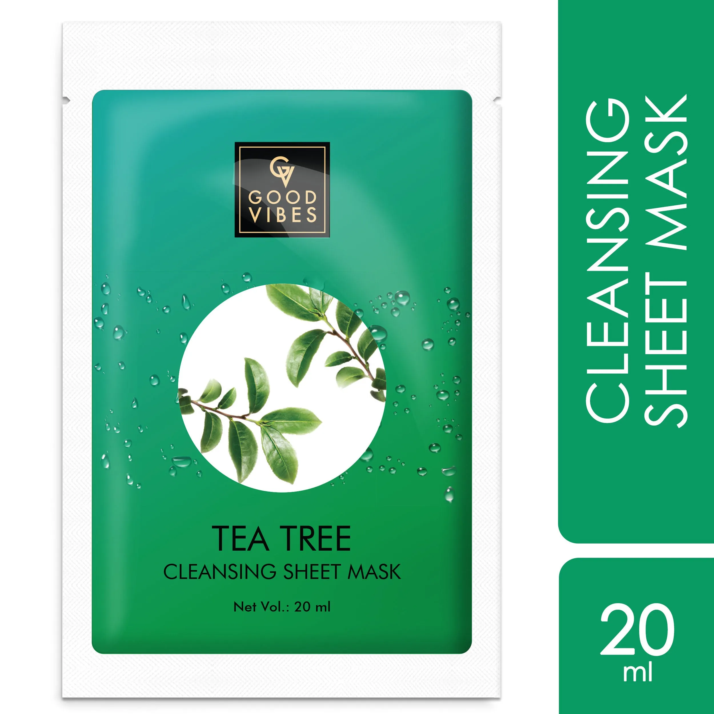 Good Vibes Tea Tree Cleansing Sheet Mask | Anti-Acne, Blackhead Removal | No Animal Testing - (20 ml)