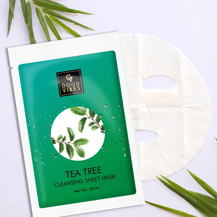 Good Vibes Tea Tree Cleansing Sheet Mask | Anti-Acne, Blackhead Removal | No Animal Testing - (20 ml)