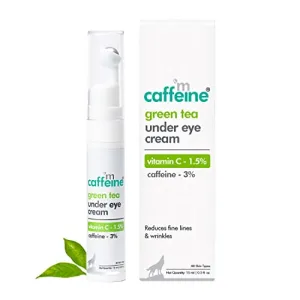 mCaffeine Green Tea Under Eye Cream to Reduce Fine Lines, Wrinkles & Dark Circles | 3% Caffeine, 1.5% Vit C & Peptides to Reduce Puffiness & Refresh Skin | Cooling Gel & Roller for Men & Women-15 ml