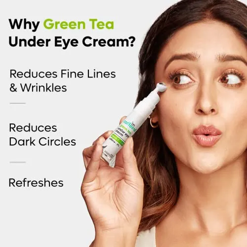 mCaffeine Green Tea Under Eye Cream to Reduce Fine Lines, Wrinkles & Dark Circles | 3% Caffeine, 1.5% Vit C & Peptides to Reduce Puffiness & Refresh Skin | Cooling Gel & Roller for Men & Women-15 ml